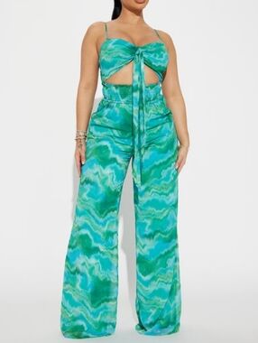 NWOT FN Blue Green Wave Jumpsuit - Size Large